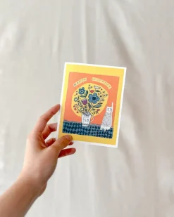 Birthday Cat With Flowers Card